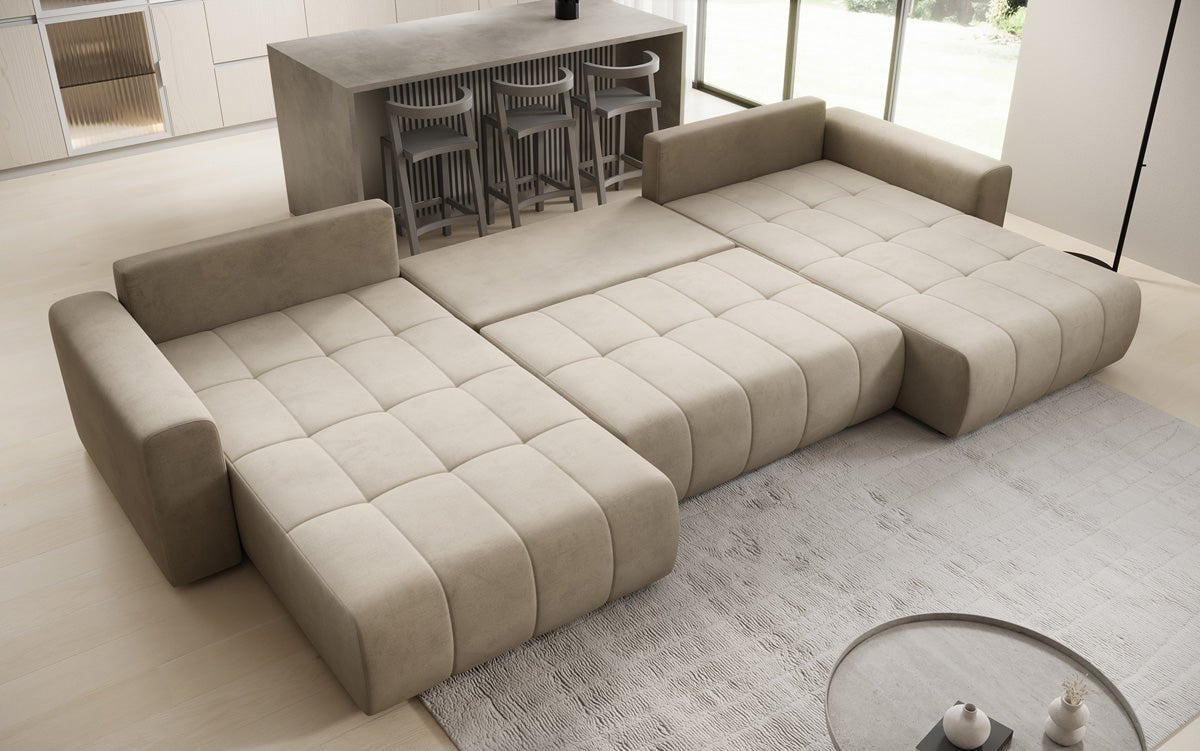 Designer Sofa Leveno U mit Schlaf- und Klappfunktion in Samt