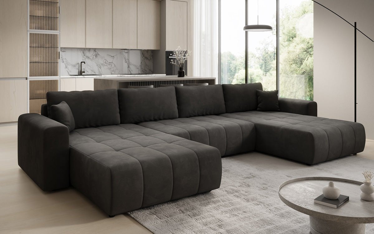 Designer Sofa Leveno U mit Schlaf- und Klappfunktion in Samt