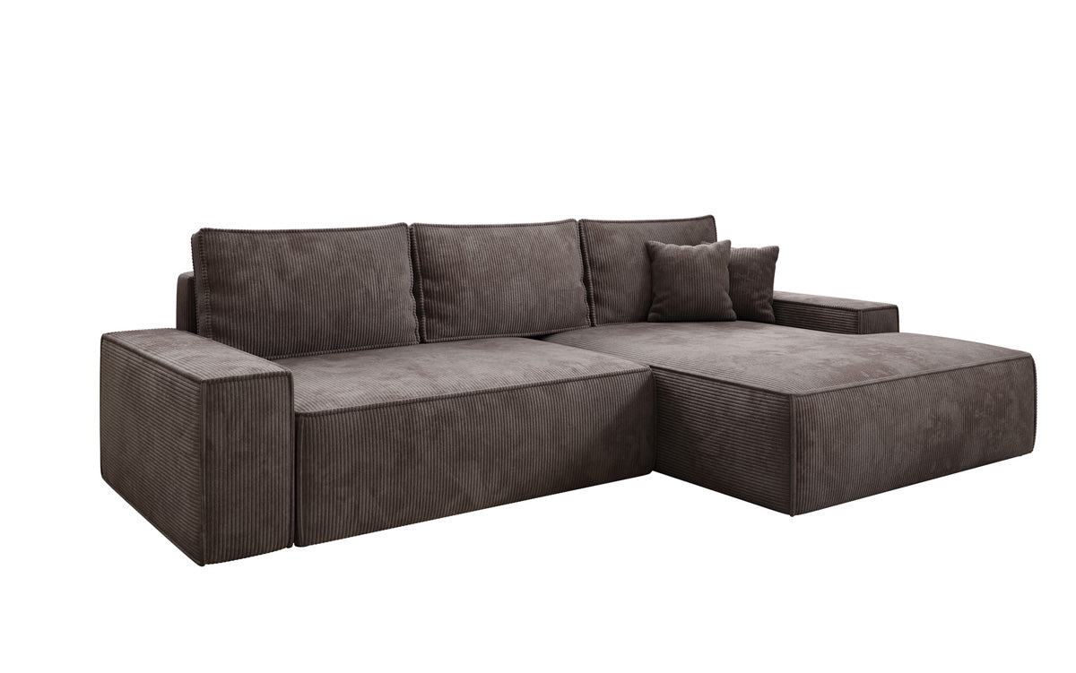 Designer Sofa Verona with wide ottoman, sleeper and folding function in Corduroy