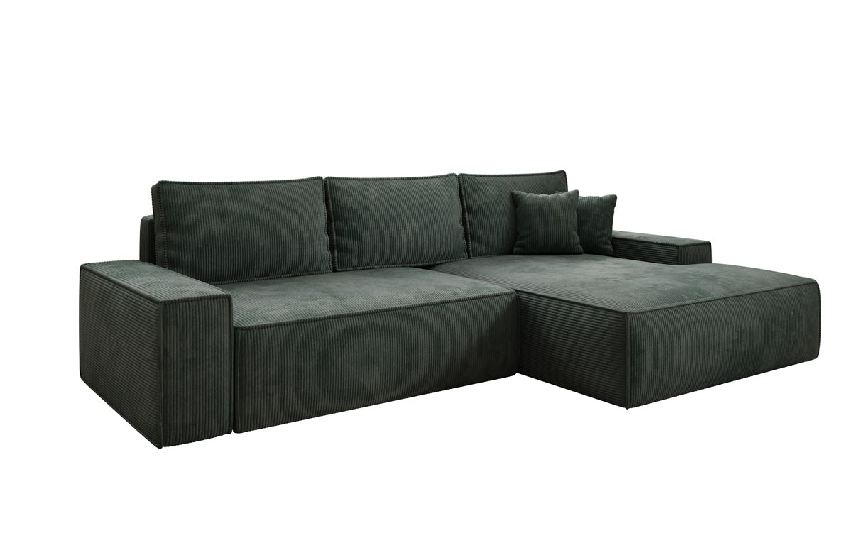 Designer Sofa Verona with wide ottoman, sleeper and folding function in Corduroy