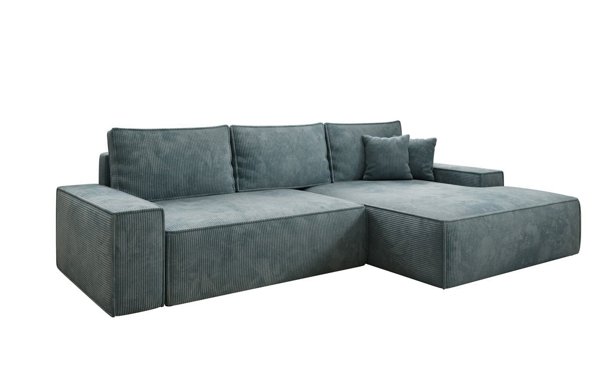 Designer Sofa Verona with wide ottoman, sleeper and folding function in Corduroy