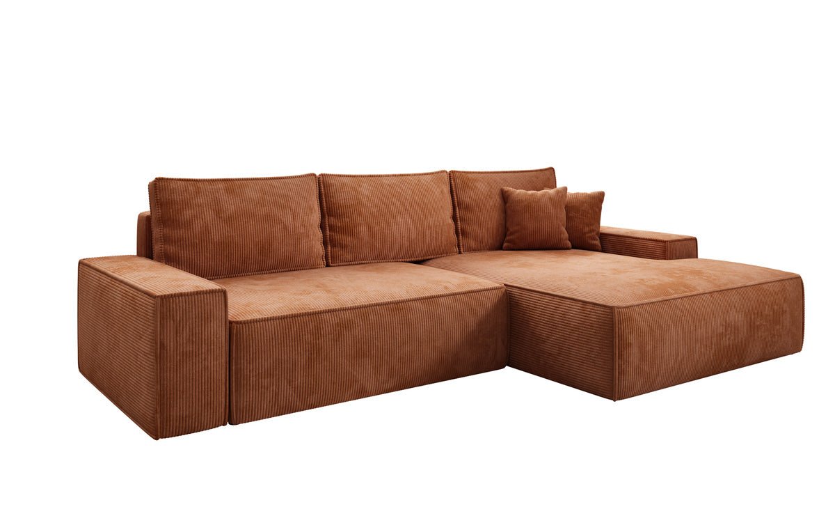 Designer Sofa Verona with wide ottoman, sleeper and folding function in Corduroy