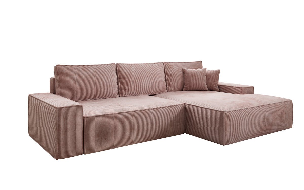 Designer Sofa Verona with wide ottoman, sleeper and folding function in Corduroy