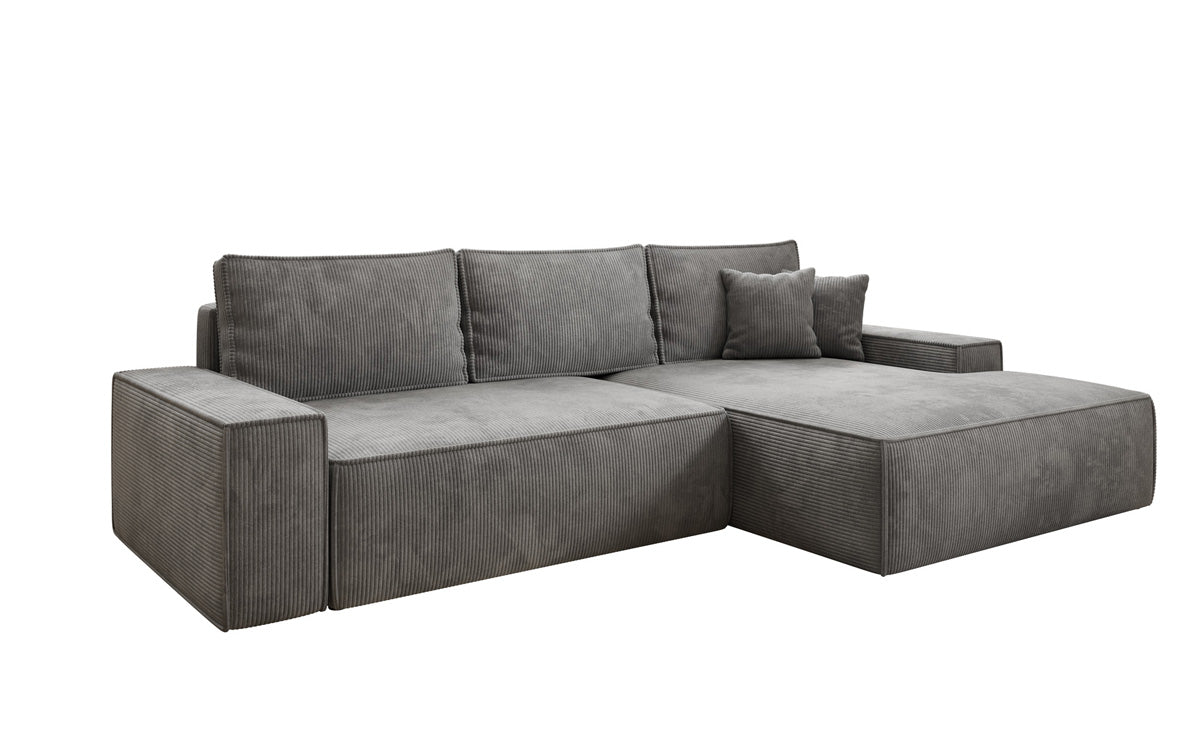 Designer Sofa Verona with wide ottoman, sleeper and folding function in Corduroy