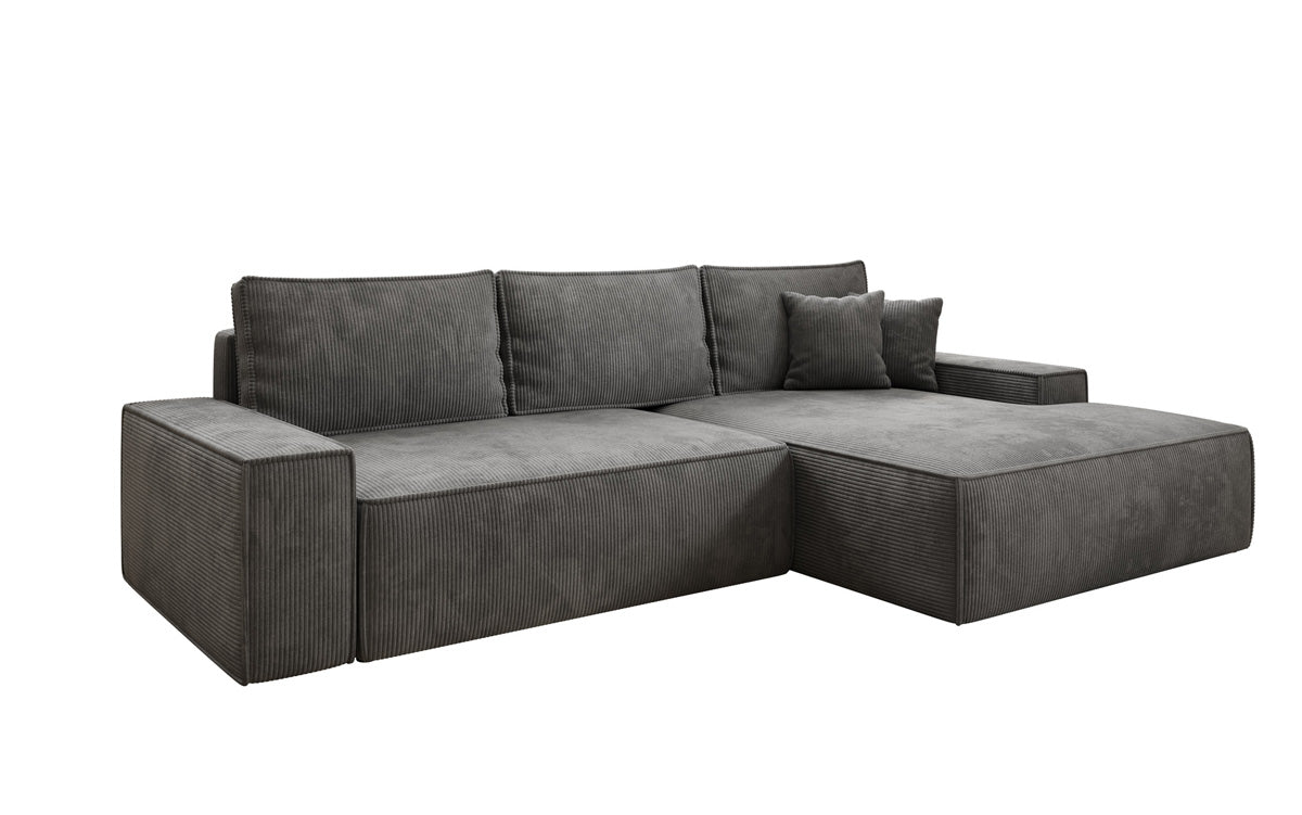 Designer Sofa Verona with wide ottoman, sleeper and folding function in Corduroy