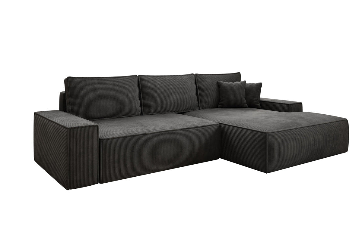 Designer Sofa Verona with wide ottoman, sleeper and folding function in Corduroy