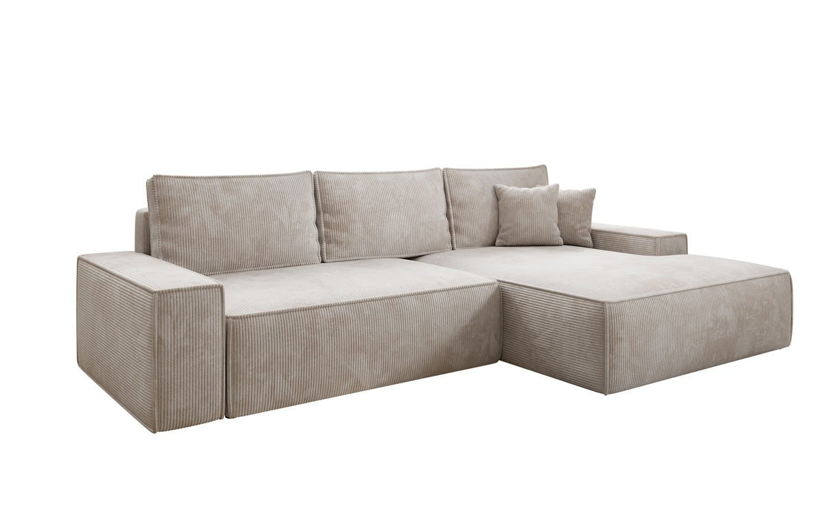 Designer Sofa Verona with wide ottoman, sleeper and folding function in Corduroy