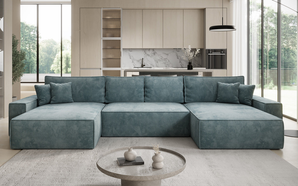 Designer Sofa Lunaro U mit Schlaffunktion und Stauraum in Cord