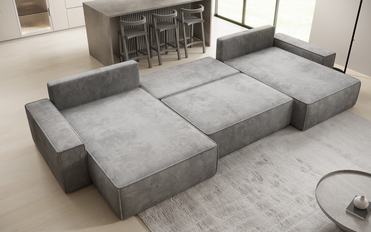 Designer Sofa Lunaro U mit Schlaffunktion und Stauraum in Cord