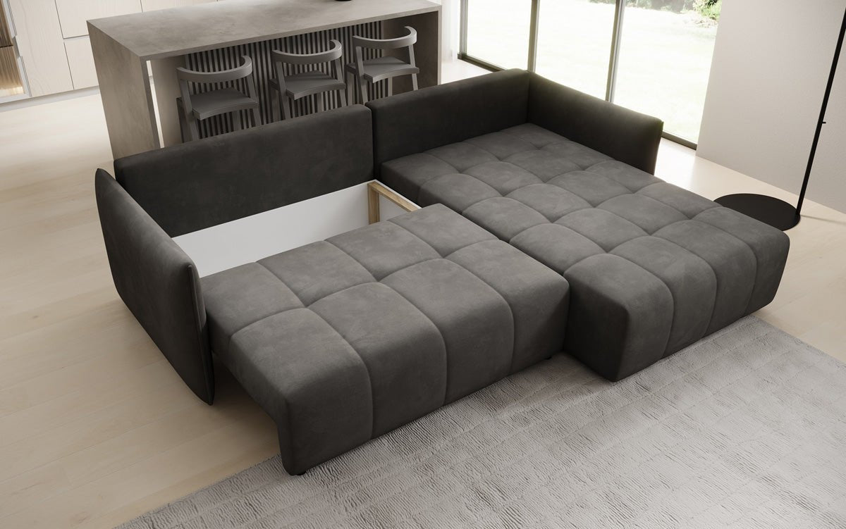 Designer Sofa Velaro L mit Schlaf- und Klappfunktion in Samt