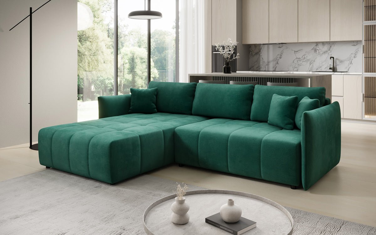 Designer Sofa Velaro L mit Schlaf- und Klappfunktion in Samt