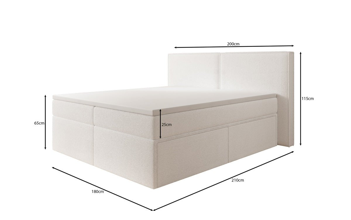 Box spring bed Ophelia with drawers in teddy bouclé