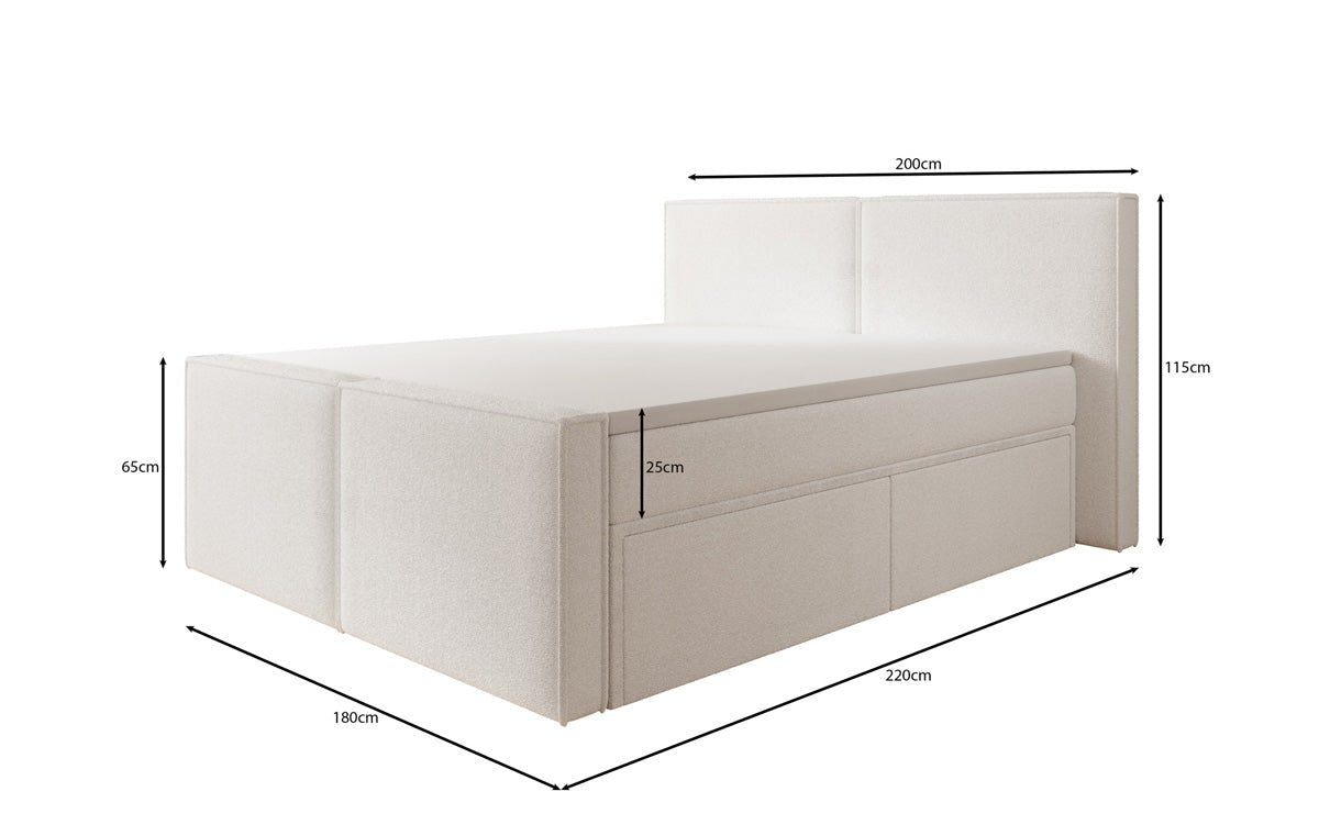 Box spring bed Ophelia II with drawers in teddy bouclé