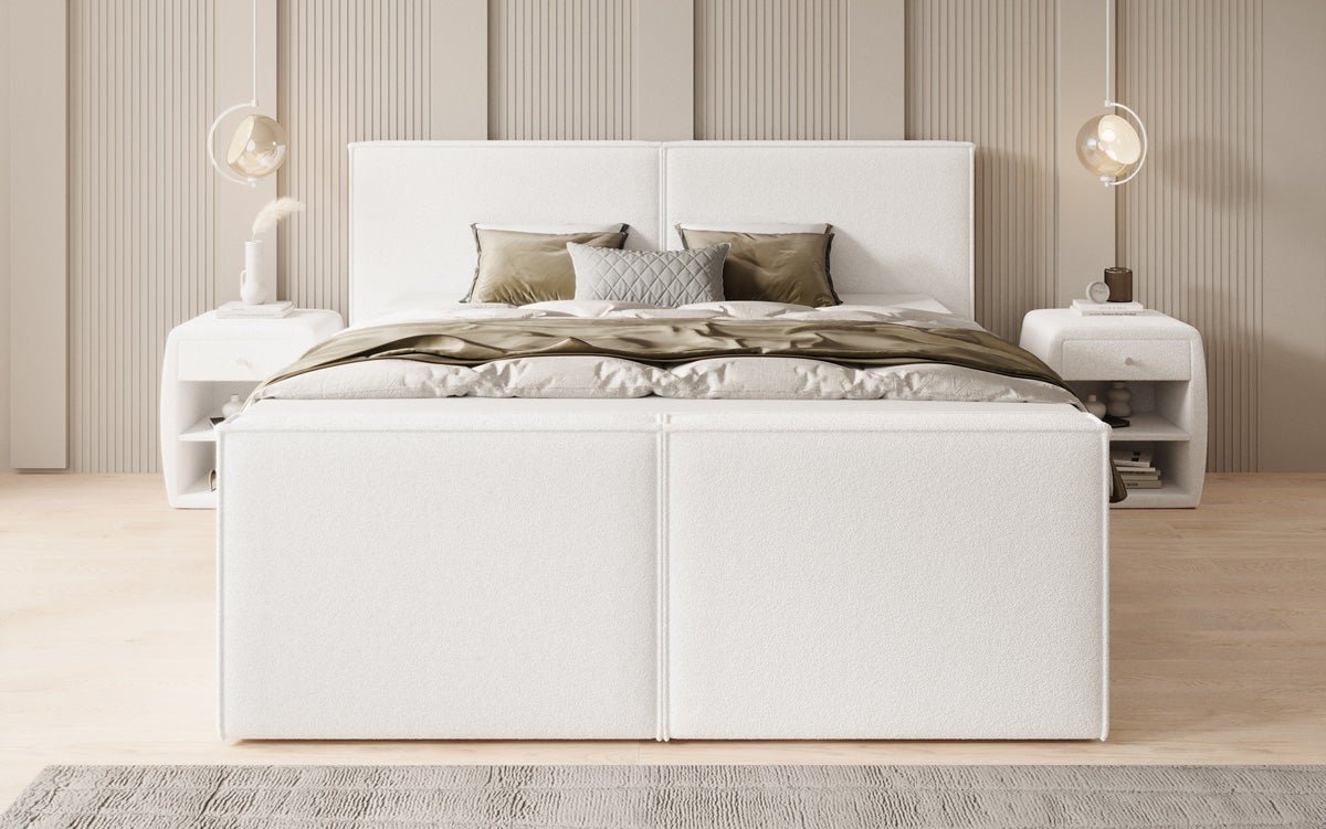 Box spring bed Ophelia II with drawers in teddy bouclé