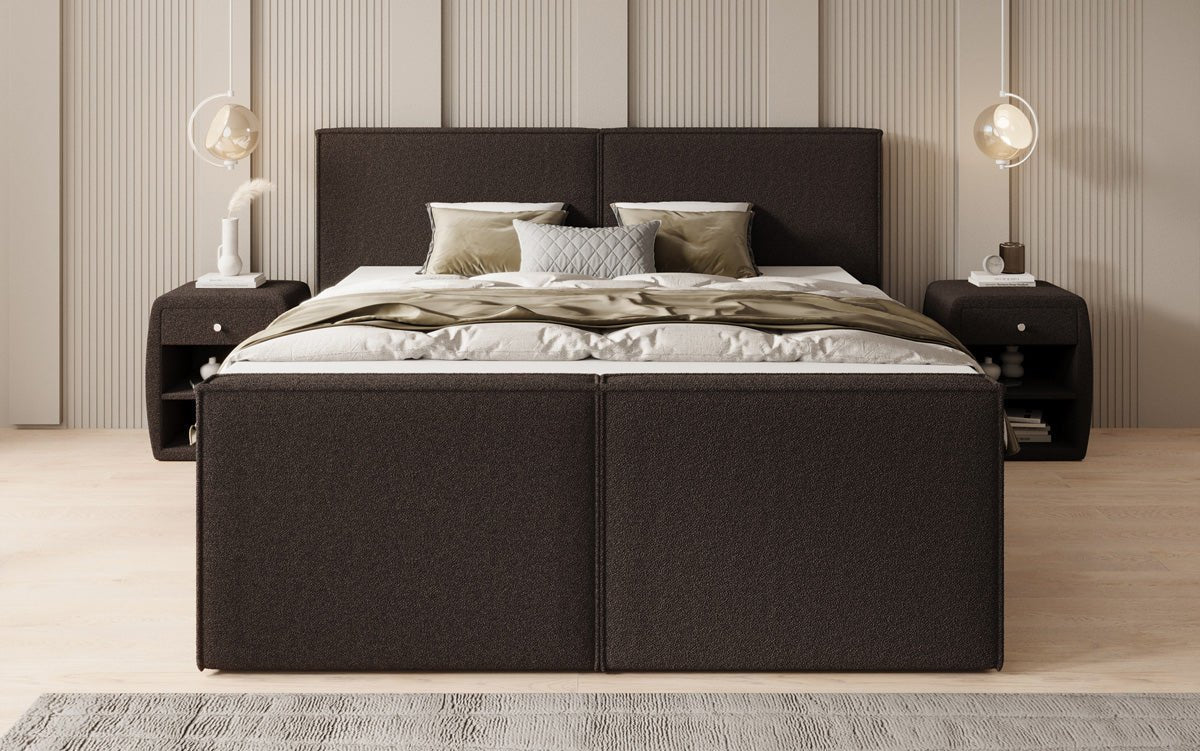 Box spring bed Ophelia II with drawers in teddy bouclé