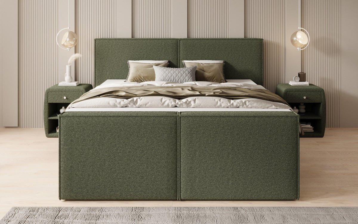 Box spring bed Ophelia II with drawers in teddy bouclé