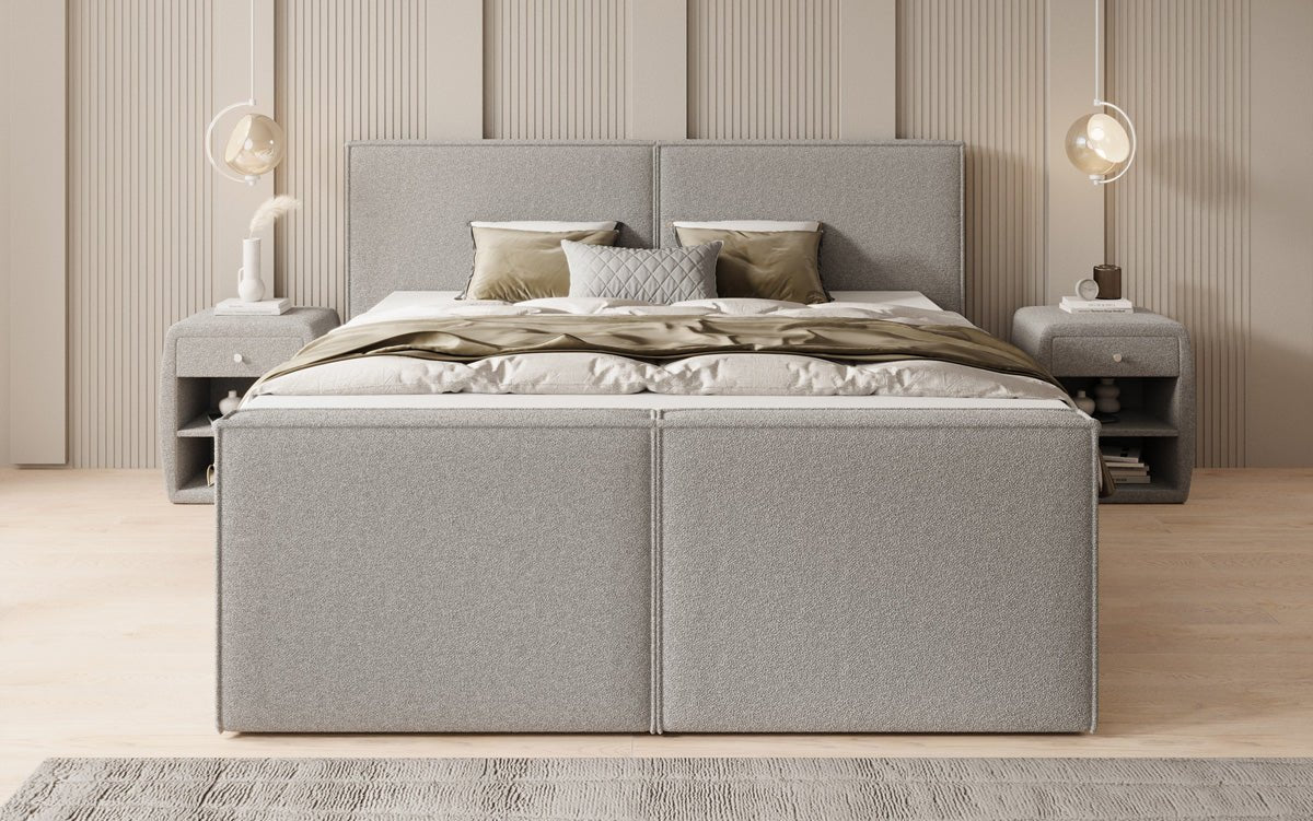 Box spring bed Ophelia II with drawers in teddy bouclé