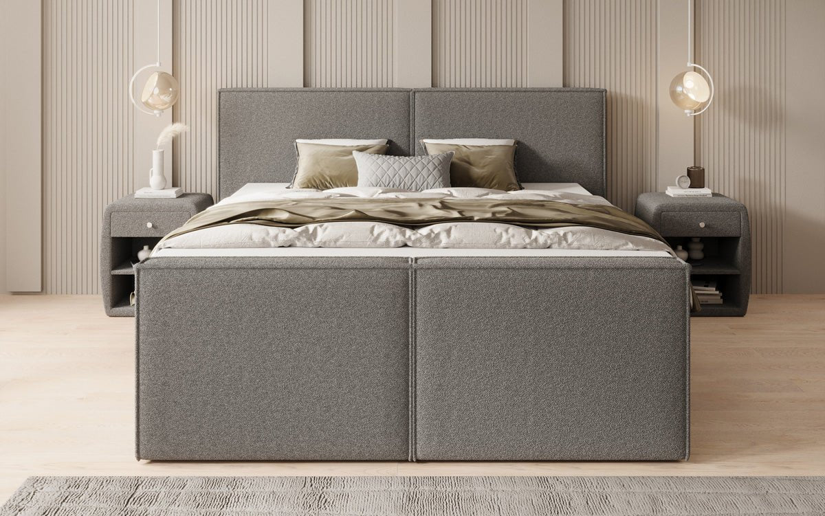 Box spring bed Ophelia II with drawers in teddy bouclé