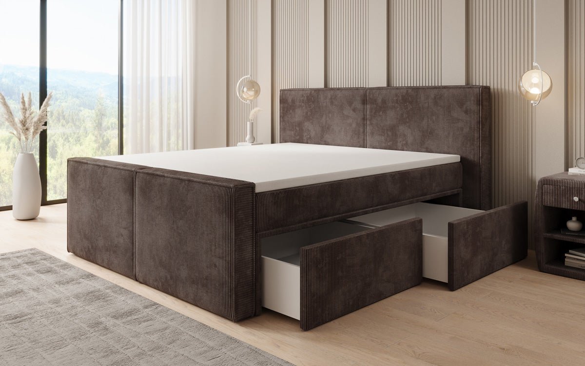 Box spring bed Ophelia II with drawers in Corduroy