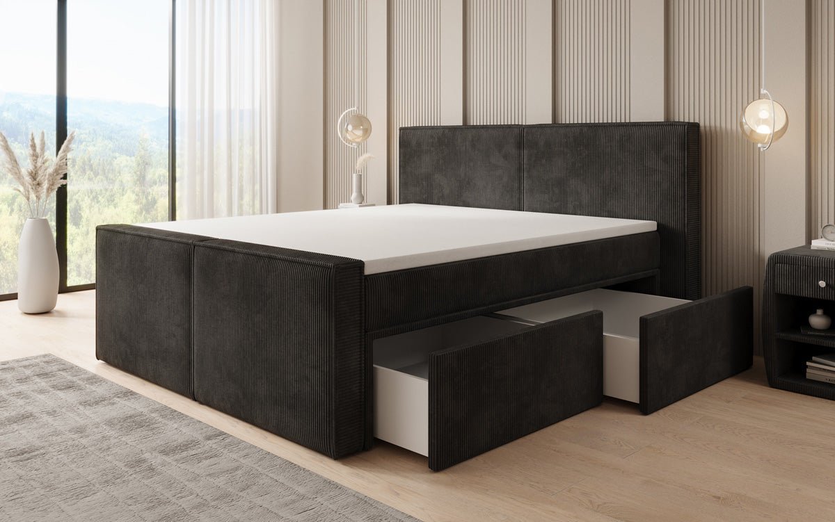 Box spring bed Ophelia II with drawers in Corduroy