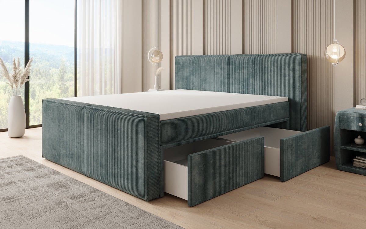 Box spring bed Ophelia II with drawers in Corduroy