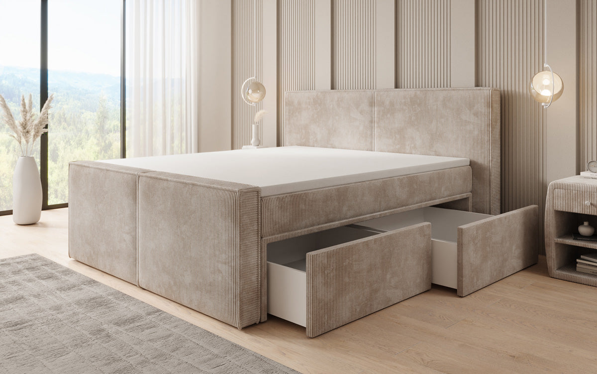 Box spring bed Ophelia II with drawers in Corduroy