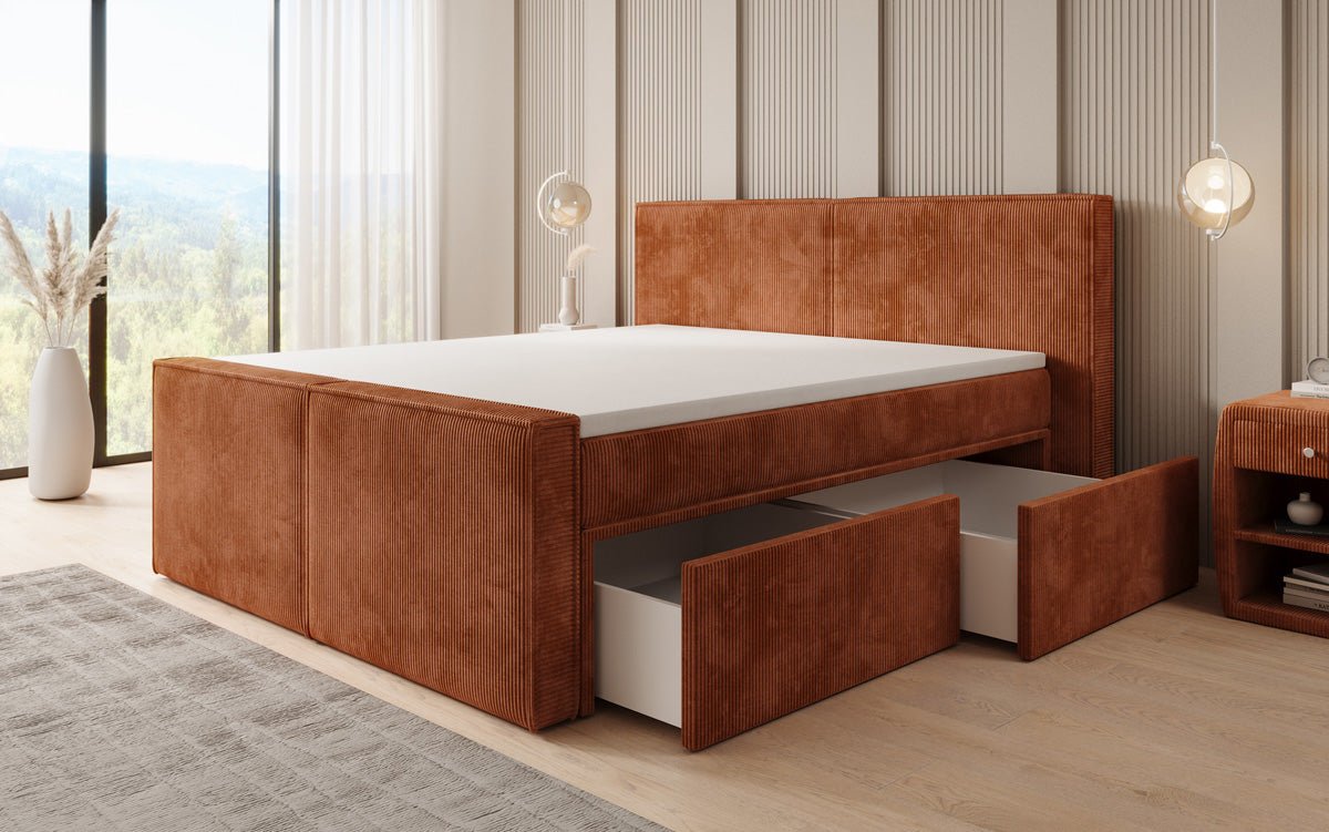 Box spring bed Ophelia II with drawers in Corduroy