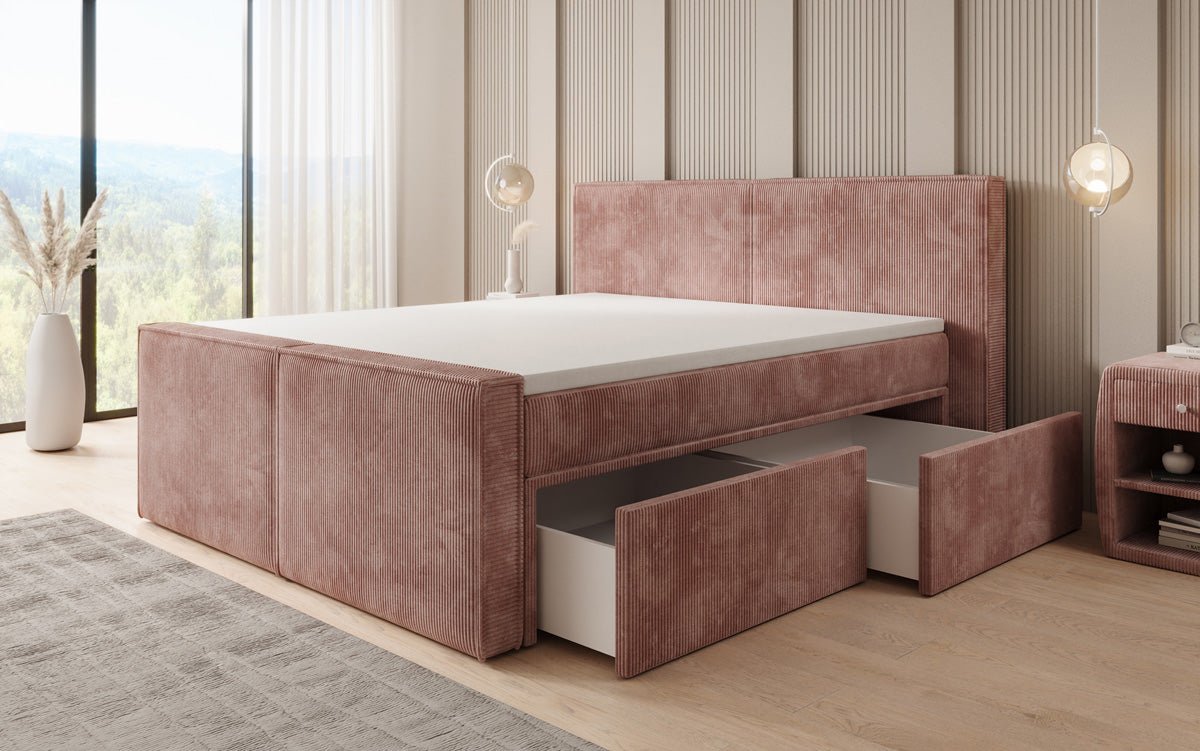 Box spring bed Ophelia II with drawers in Corduroy
