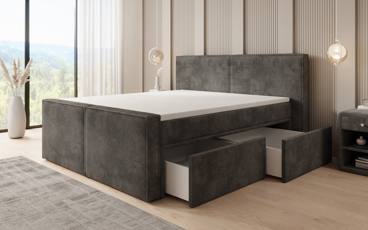 Box spring bed Ophelia II with drawers in Corduroy