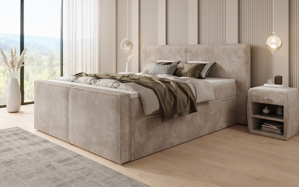 Box spring bed Ophelia II with drawers in Corduroy