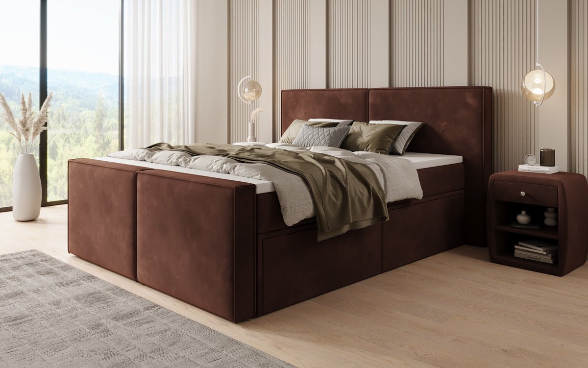 Box spring bed Ophelia II with drawers in velvet