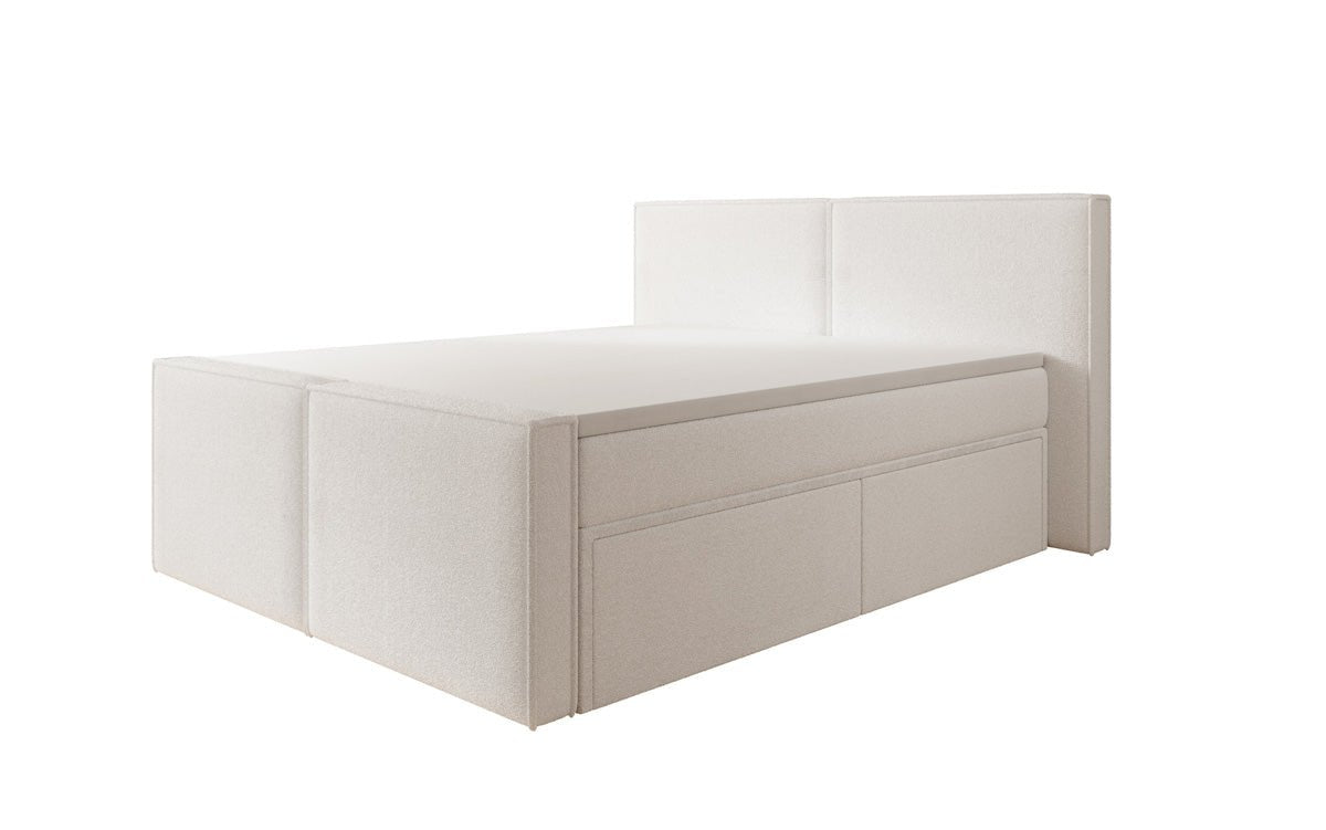 Box spring bed Ophelia II with drawers in teddy bouclé