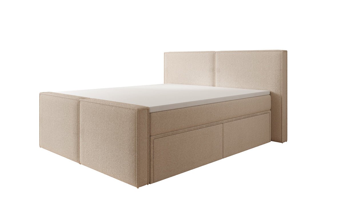 Box spring bed Ophelia II with drawers in teddy bouclé