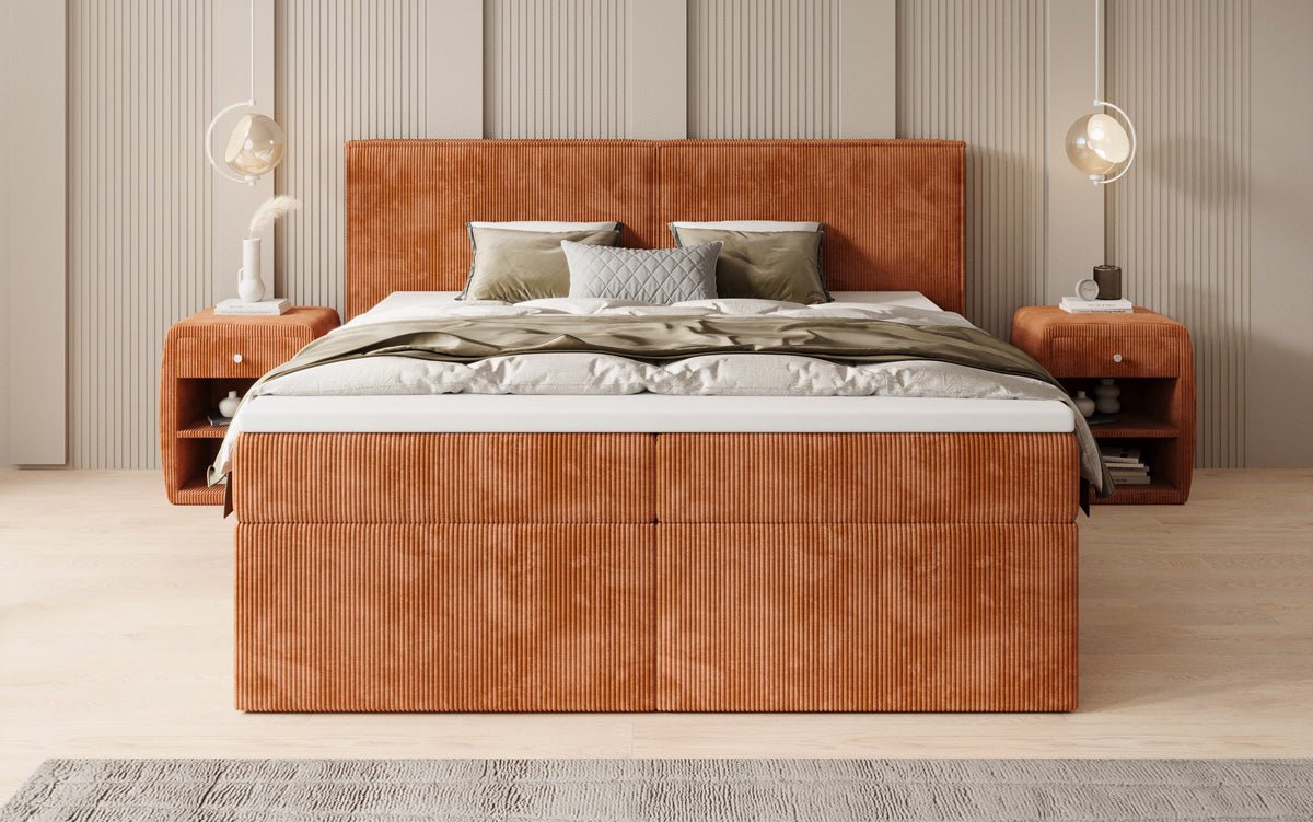 Box spring bed Ophelia with drawers in Corduroy