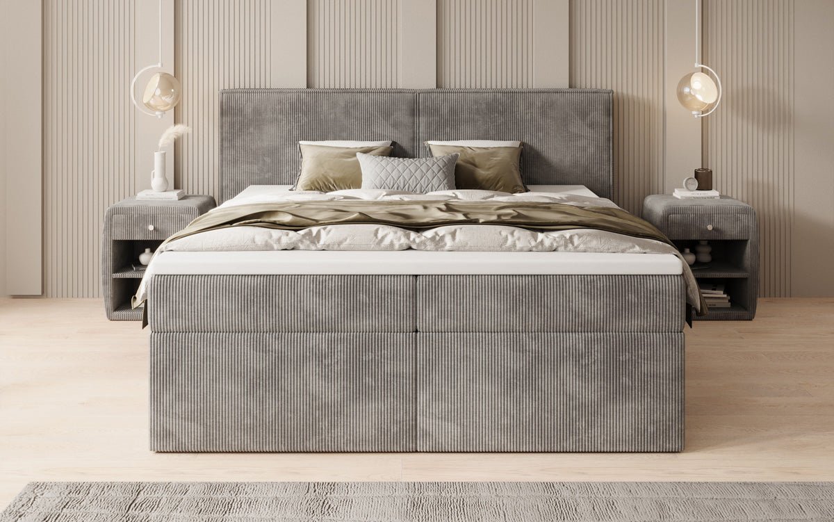 Box spring bed Ophelia with drawers in Corduroy