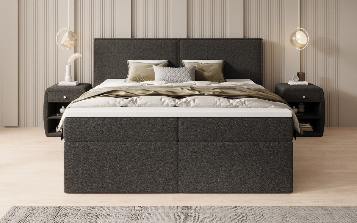 Box spring bed Ophelia with drawers in teddy bouclé