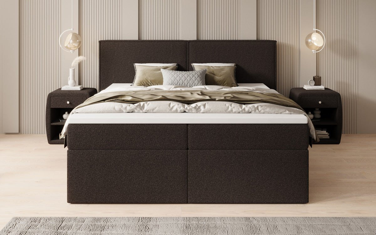 Box spring bed Ophelia with drawers in teddy bouclé