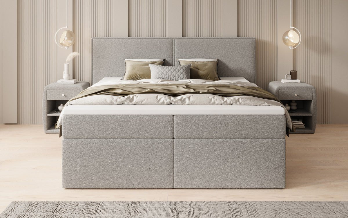 Box spring bed Ophelia with drawers in teddy bouclé