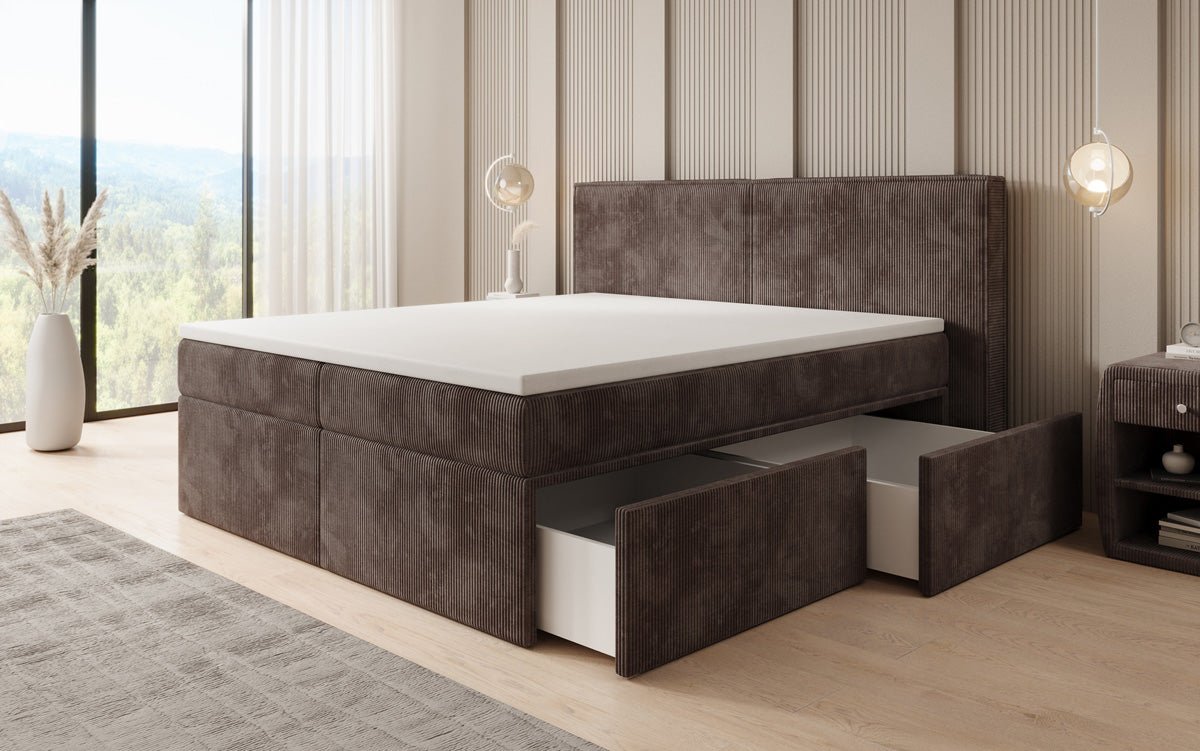 Box spring bed Ophelia with drawers in Corduroy