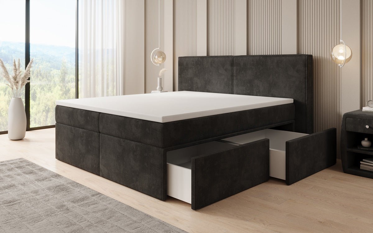 Box spring bed Ophelia with drawers in Corduroy