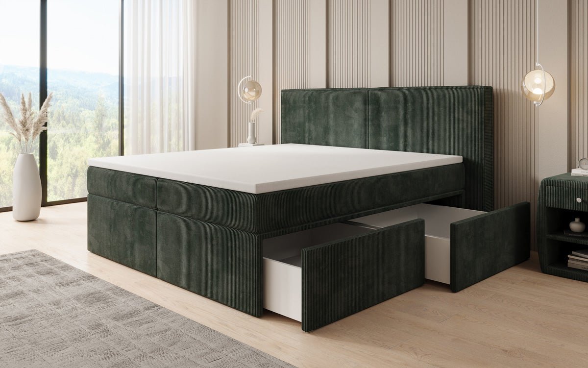 Box spring bed Ophelia with drawers in Corduroy