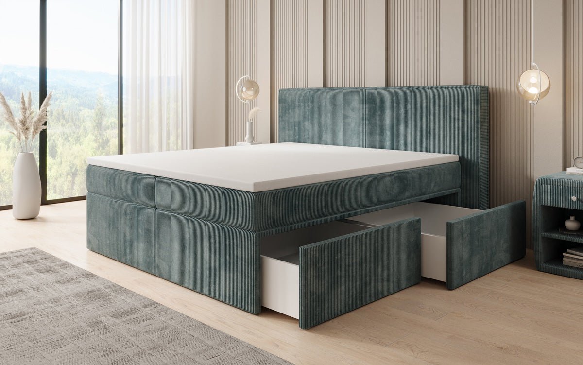 Box spring bed Ophelia with drawers in Corduroy