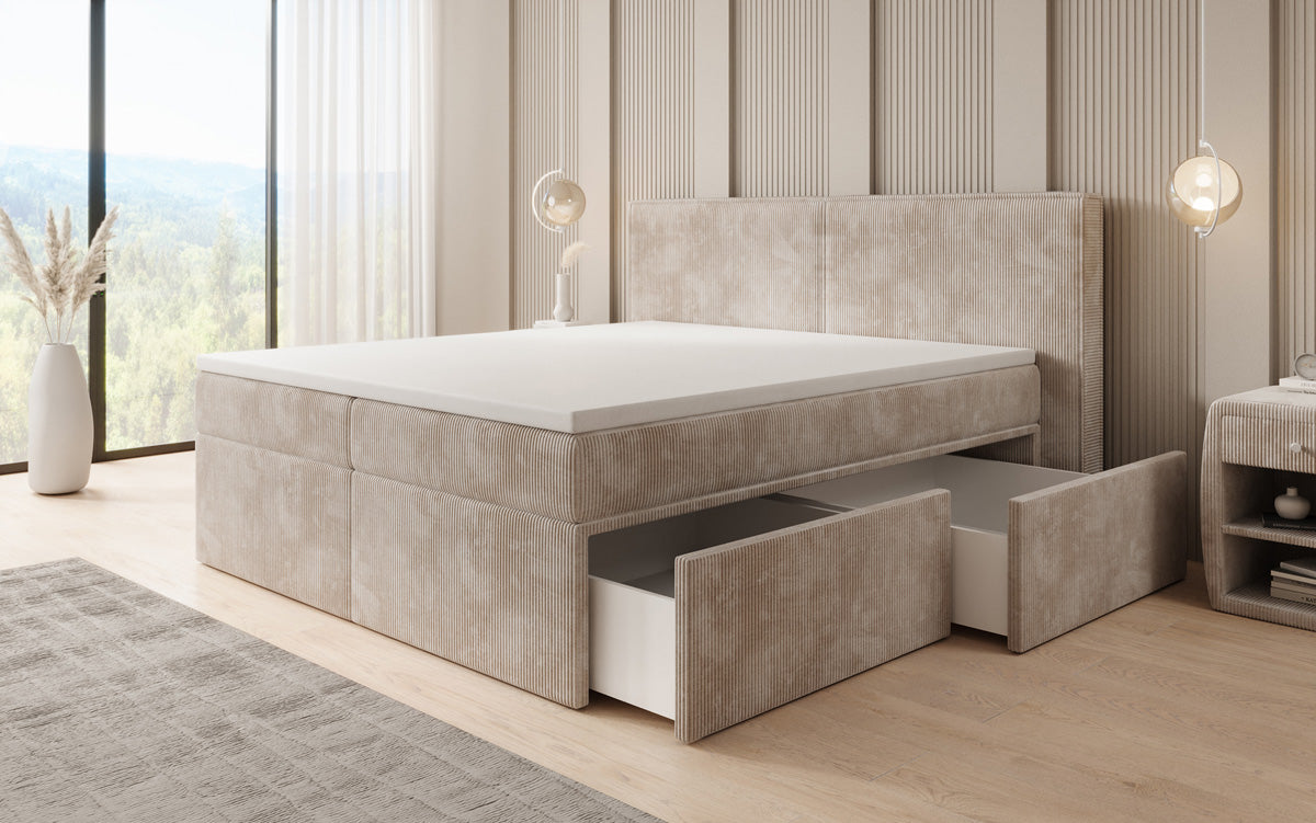 Box spring bed Ophelia with drawers in Corduroy