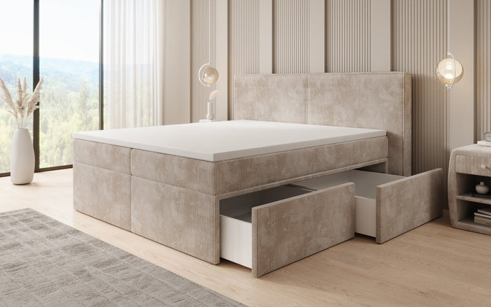 Box spring bed Ophelia with drawers in Corduroy