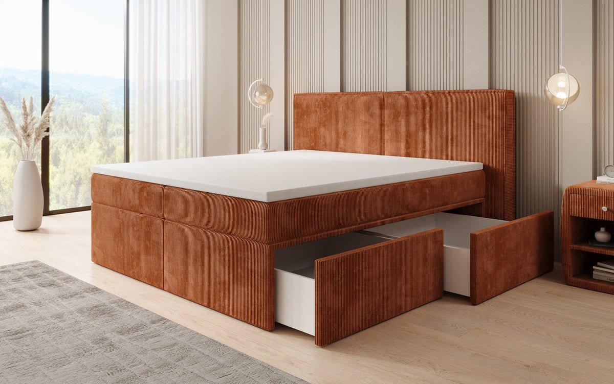 Box spring bed Ophelia with drawers in Corduroy