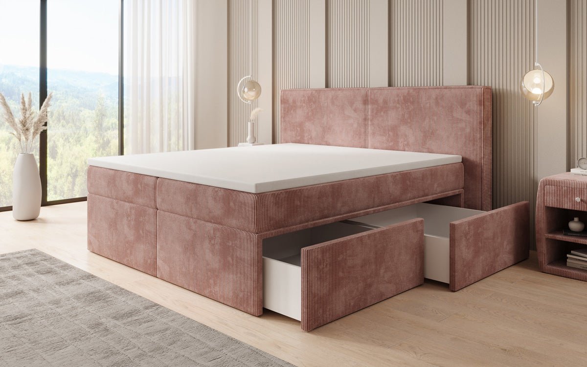 Box spring bed Ophelia with drawers in Corduroy