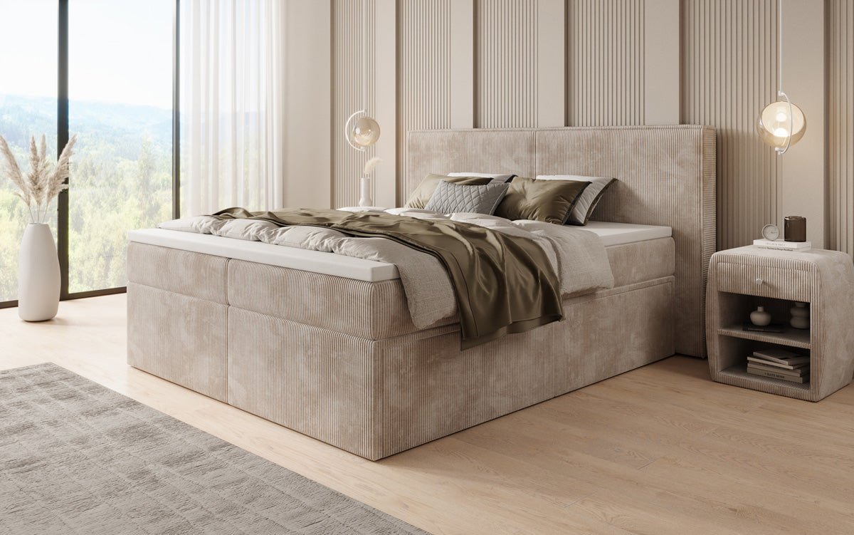 Box spring bed Ophelia with drawers in Corduroy