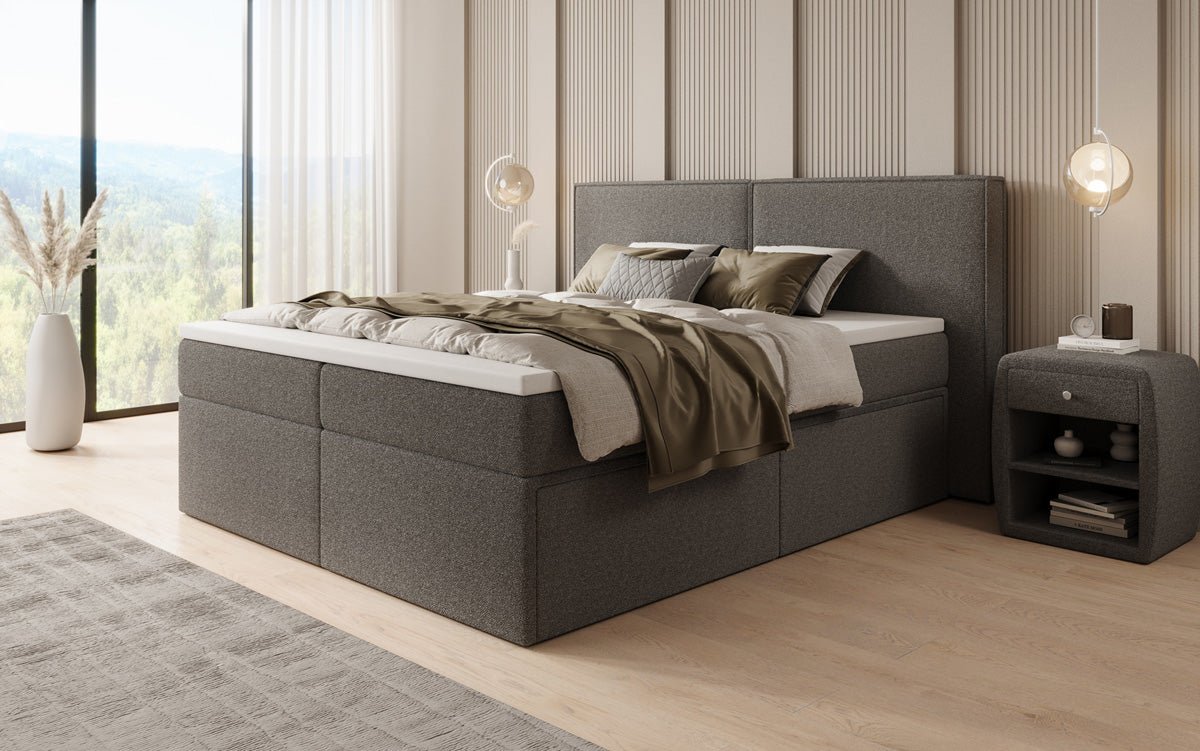 Box spring bed Ophelia with drawers in teddy bouclé