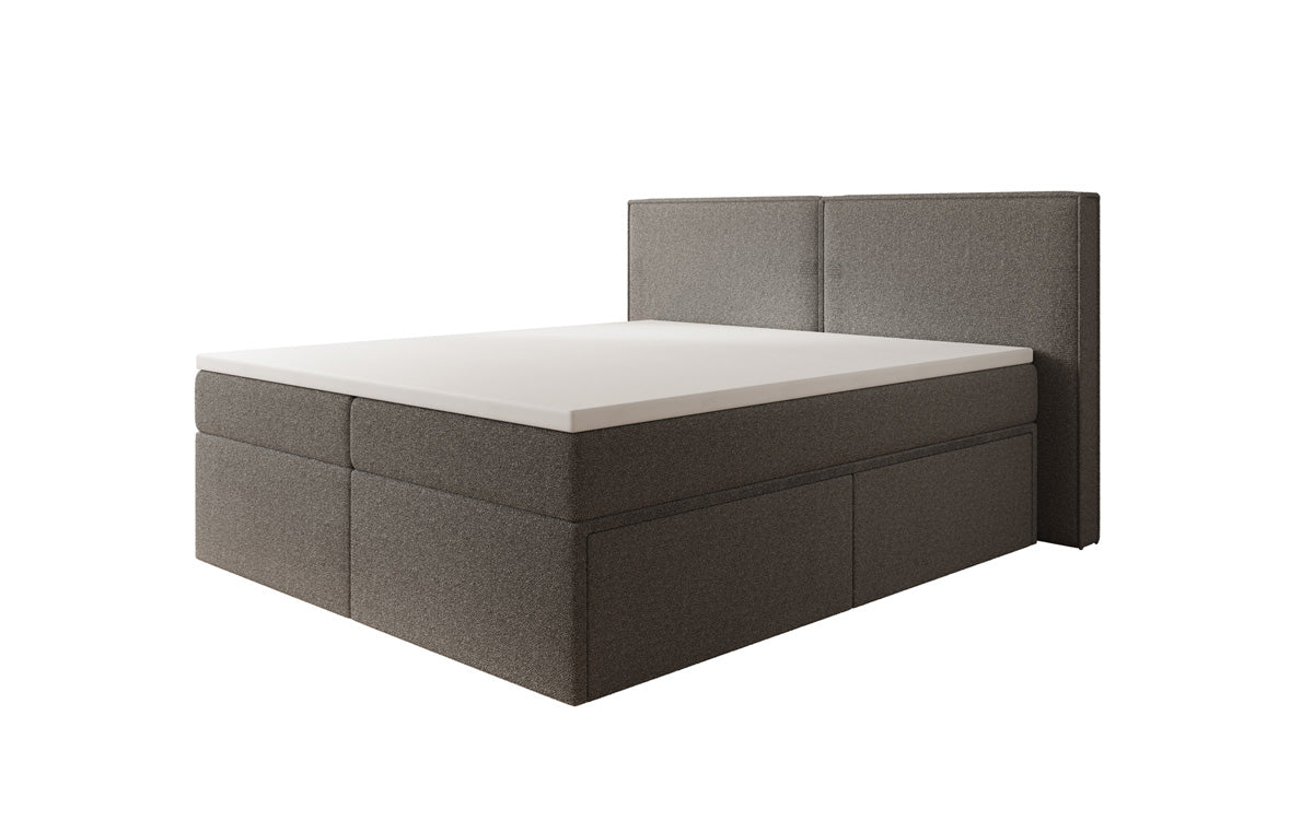 Box spring bed Ophelia with drawers in teddy bouclé