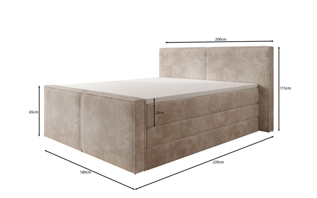 Box spring bed Ophelia II with lift-up storage in Corduroy
